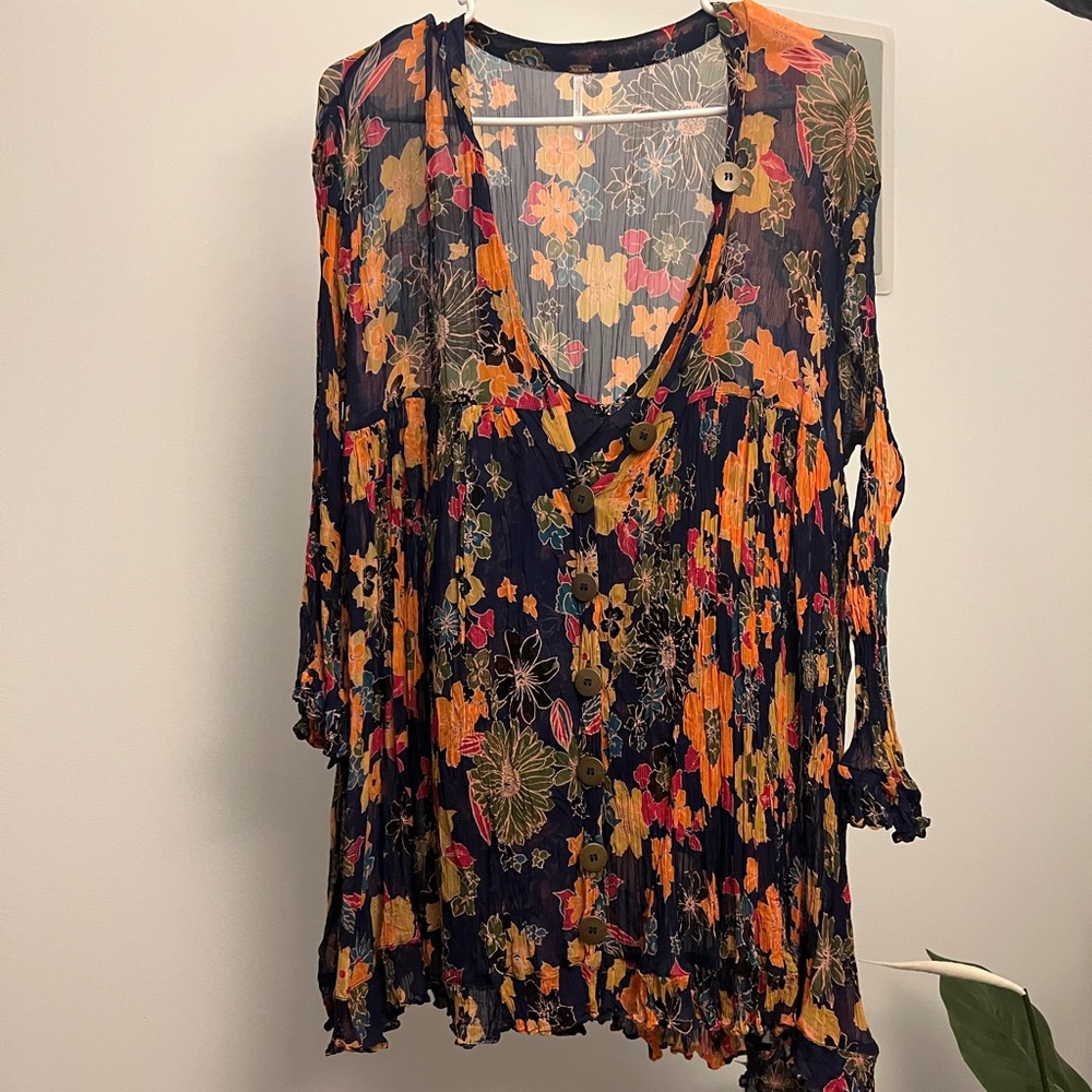 Free People Floral Long Sleeve Mini Dress